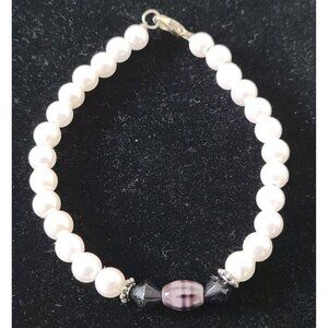 Faux Pearl Bracelet Silver Tone Lobster Claw Clasp